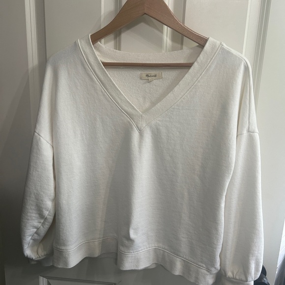 Madewell off-white  V-Neck Sweatshirt size M. Oversized. Balloon sleeves - Picture 5 of 16